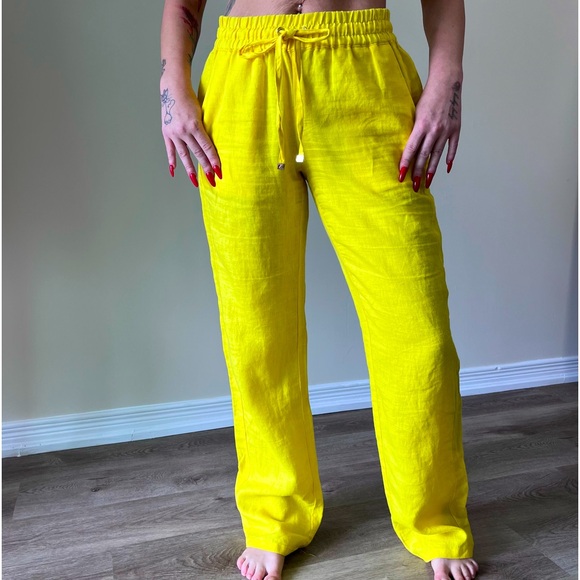YELLOW SUMMER LINEN TROUSERS - Picture 1 of 10